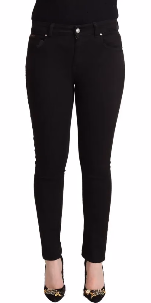 Dolce & Gabbana Black Cotton Mid Waist Denim Slim Fit Jeans