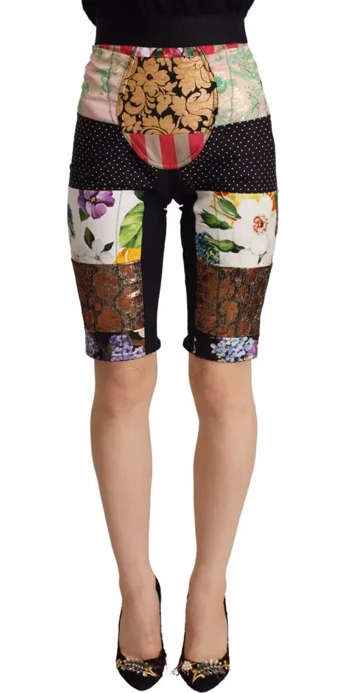 Dolce & Gabbana Multicolor Patchwork High Waist Cropped Pants