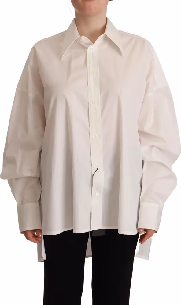 Dolce & Gabbana White Cotton Button Up Collared Long Sleeve Top