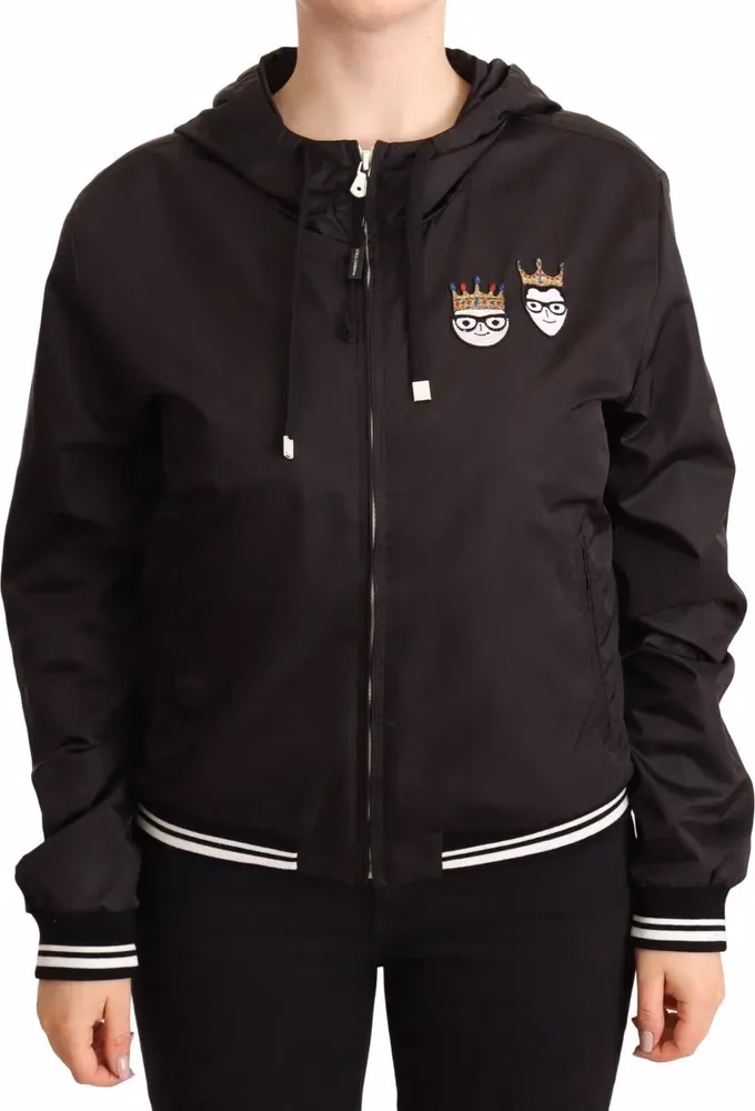 Dolce & Gabbana Black Polyester Hooded Bomber Full Zip Jacket