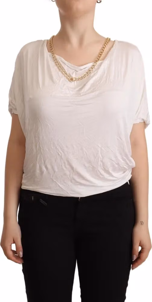 Guess By Marciano White Short Sleeves Gold Chain T-shirt Top
