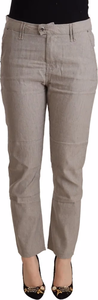 CYCLE Light Gray Linen Blend Mid Waist Tapered Pants