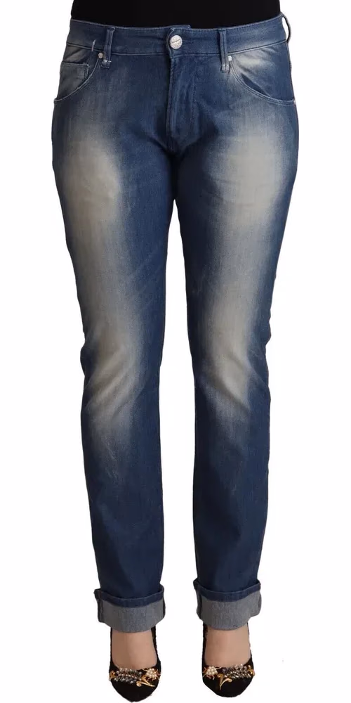 Acht Blue Washed Mid Waist Folded Hem Skinny Jeans