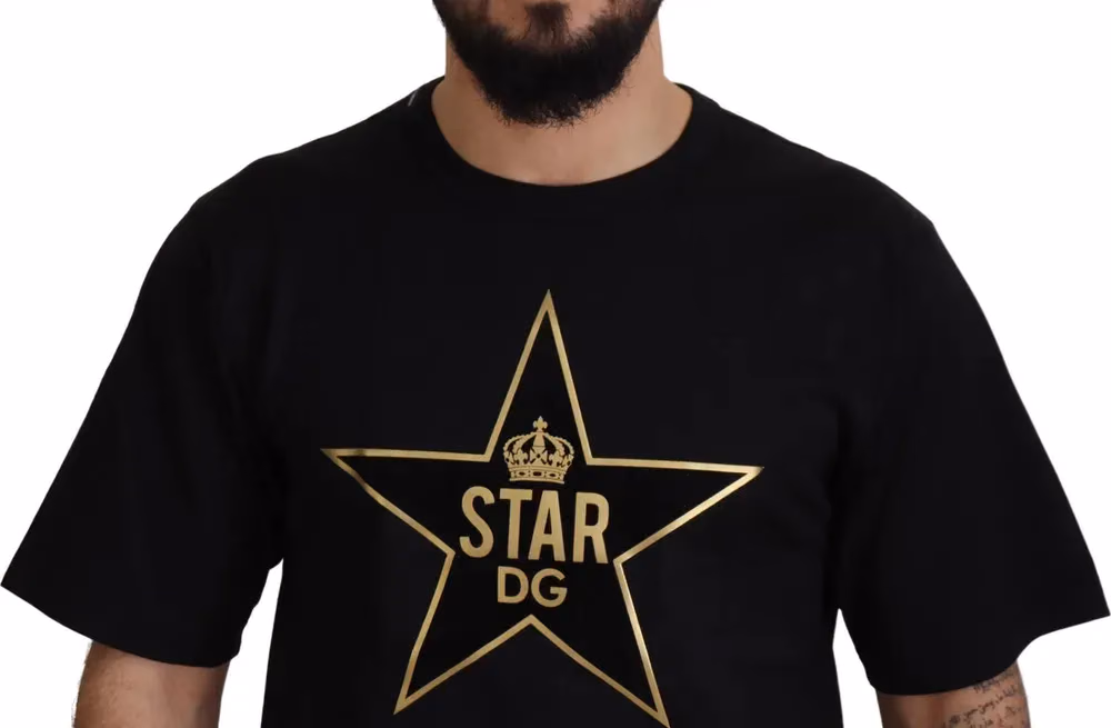 Dolce & Gabbana Black Gold STAR Crown DG Cotton Crewneck T-shirt