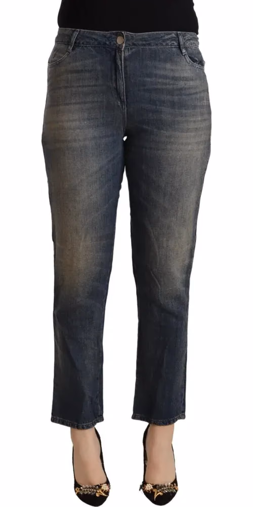 Twinset Blue Washed Cotton Cropped Capri Women Denim Jeans