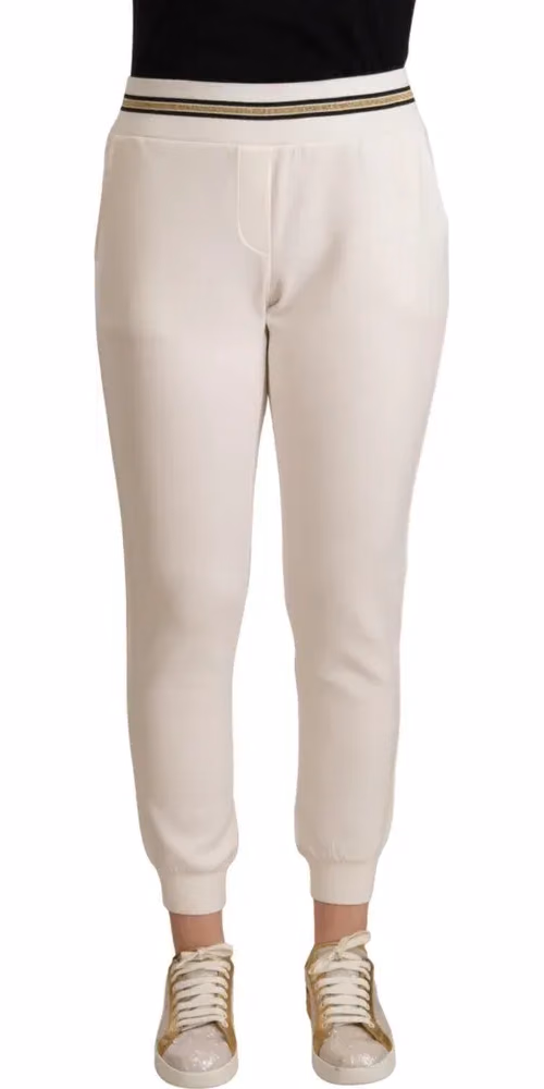 Patrizia Pepe White Polyester Mid Waist Jogger Pants