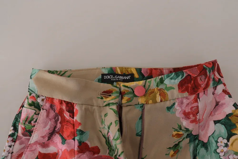 Dolce & Gabbana Beige Floral Dress Formal High Waist Pants