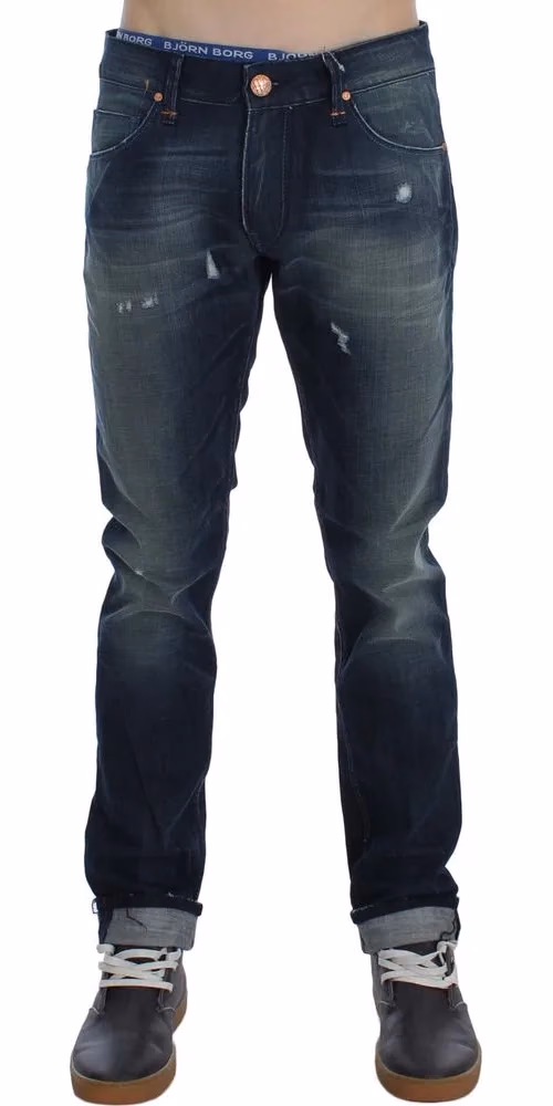 Acht Blue Wash Cotton Denim Slim Fit Jeans