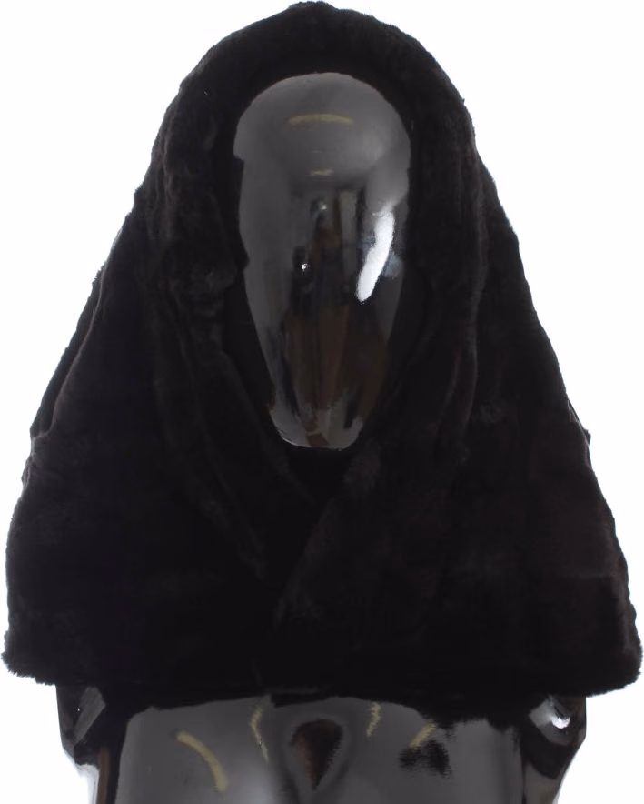 Dolce & Gabbana Black Weasel Fur Crochet Hood Scarf Hat