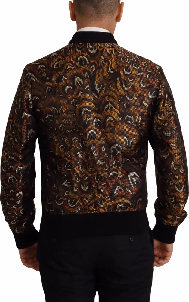 Dolce & Gabbana Brown Feather Full Zip Blouson Jacket