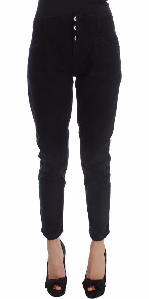 Costume National Black Cotton Slim Fit Cropped Jeans