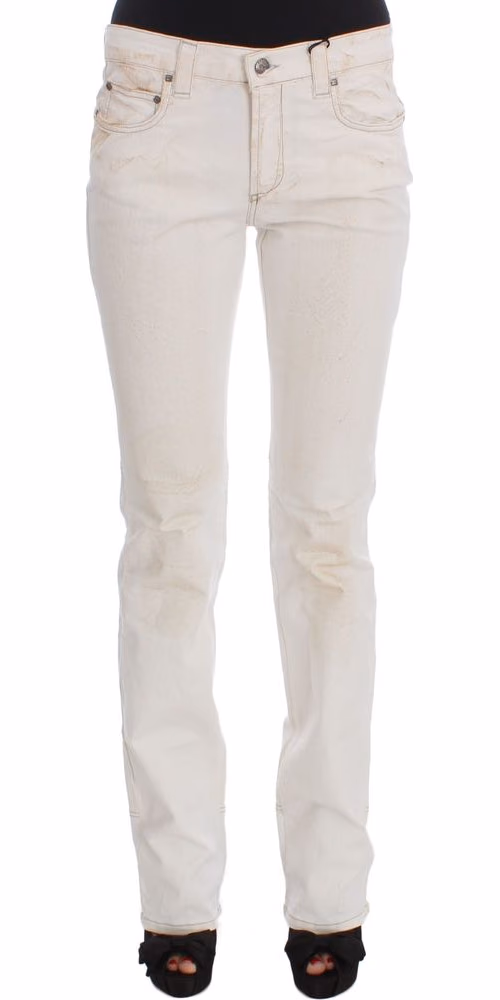 Costume National White Cotton Slim Fit Bootcut Jeans