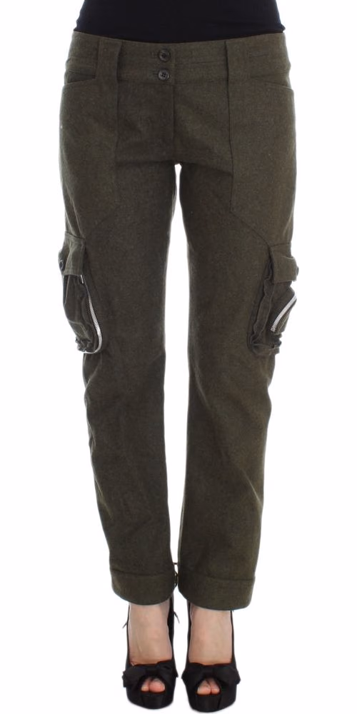 Ermanno Scervino Green Wool Blend Loose Fit Cargo Pants