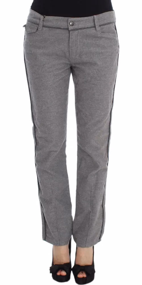 Ermanno Scervino Gray Cotton Straight Fit Casual Pants