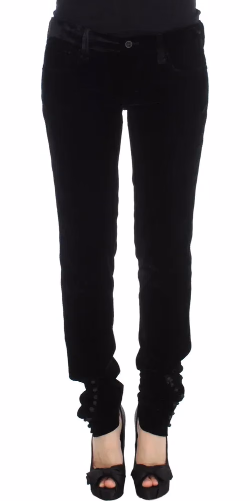 Ermanno Scervino Black Viscose Blend Velvet Slim Fit Pants