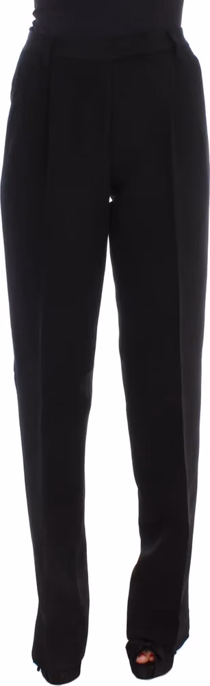Ermanno Scervino Black Striped Cotton Blend Wide Legs Pants