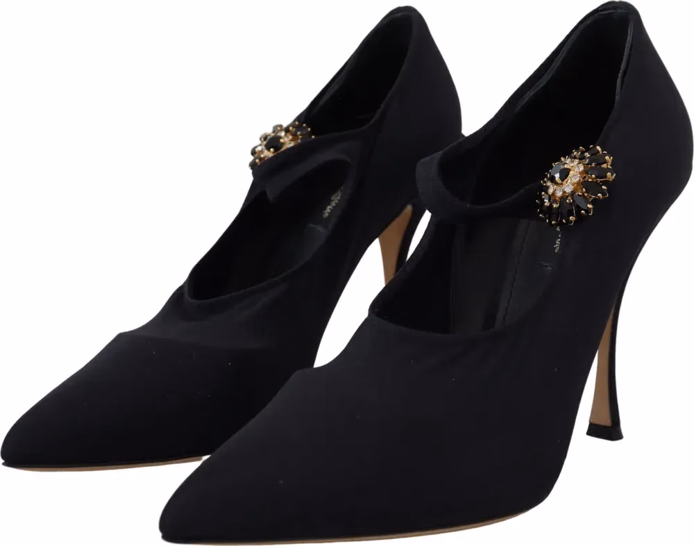Dolce & Gabbana Black Socks Stretch Crystal Pumps Shoes