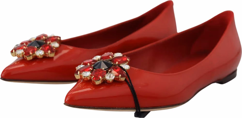 Dolce & Gabbana Red Leather Crystals Loafers Flats Shoes