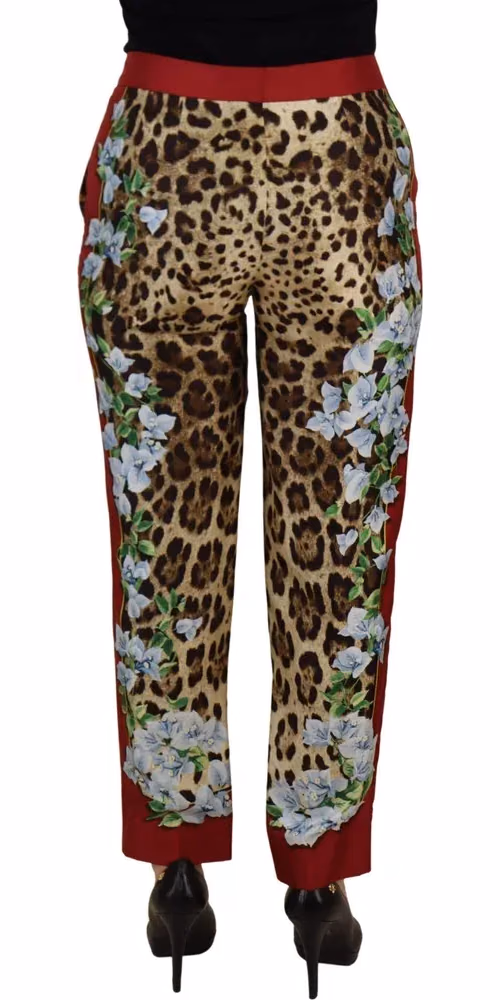 Dolce & Gabbana Multicolor Leopard Flora Printed Mid Waist Trouser Pants