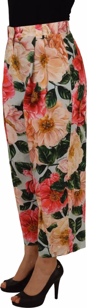 Dolce & Gabbana Multicolor Flora Printed High Waist Cropped Trouser Pants