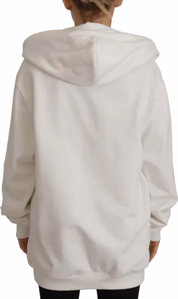 Dolce & Gabbana White Hoodie Pullover Embroidered Sweater
