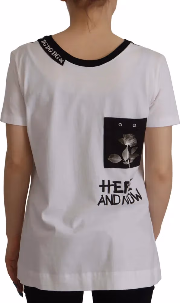 Dolce & Gabbana White Slogan Print Round Neck Cotton  T-shirt