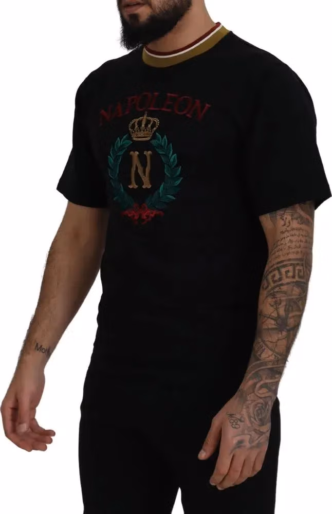 Dolce & Gabbana Black Cotton Embroidered Crewneck T-shirt