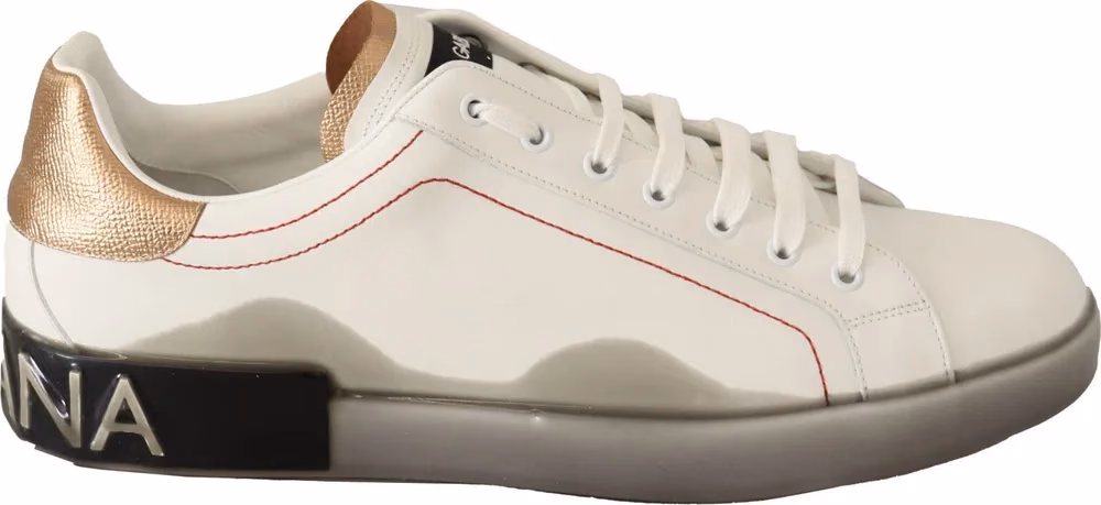 Dolce & Gabbana White Gold Leather Low Top Sneakers Casual Shoes