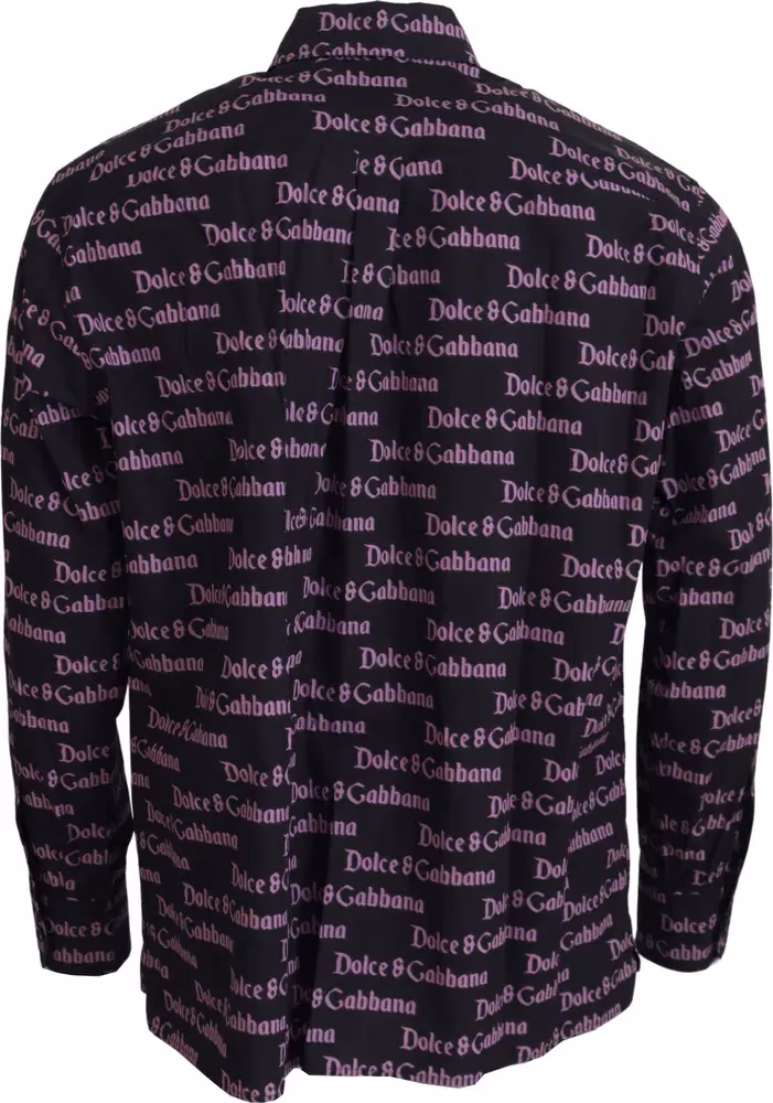Dolce & Gabbana Black Purple Logo Slim Dress Formal Shirt