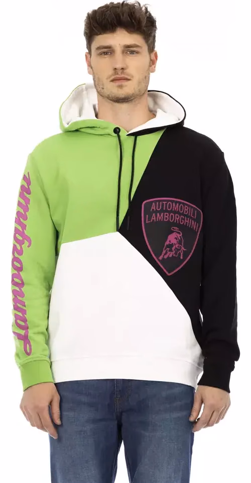Automobili Lamborghini White Cotton Men Sweater with Hood