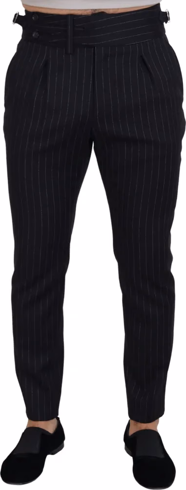 Dolce & Gabbana Black Wool Striped Chino Pants