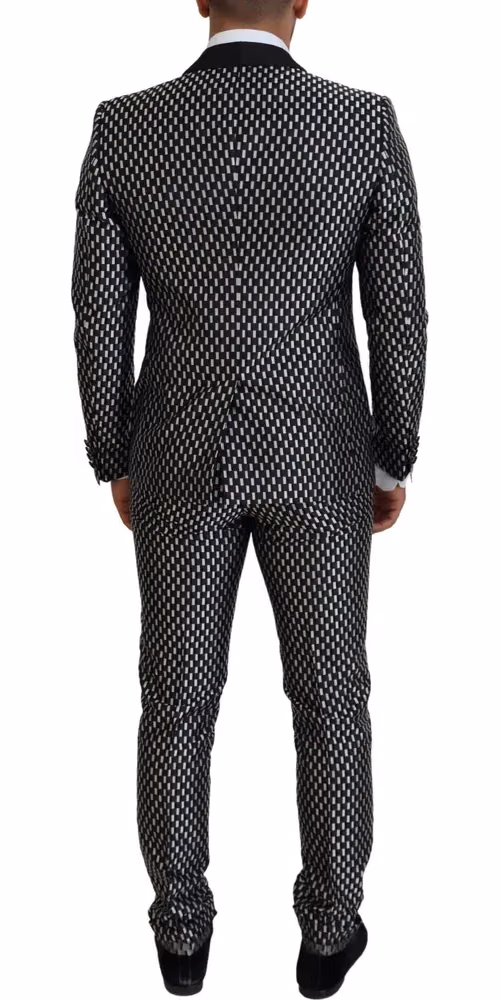 Dolce & Gabbana Dark Gray White Silk MARTINI Slim Fit Suit