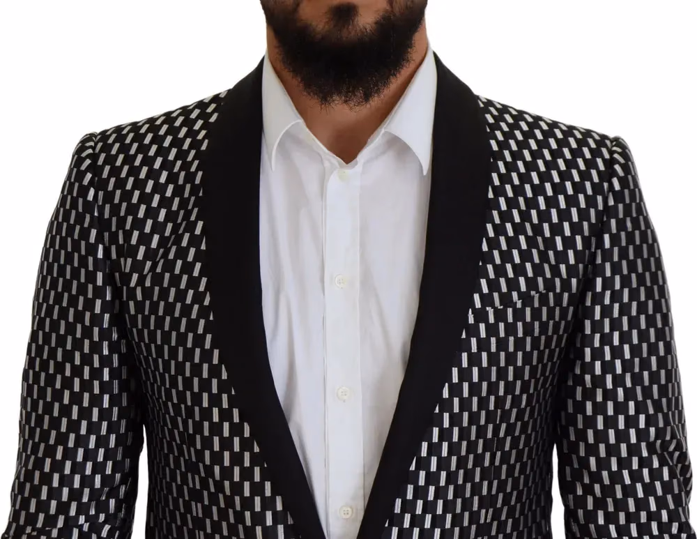 Dolce & Gabbana Dark Gray White Silk MARTINI Slim Fit Suit