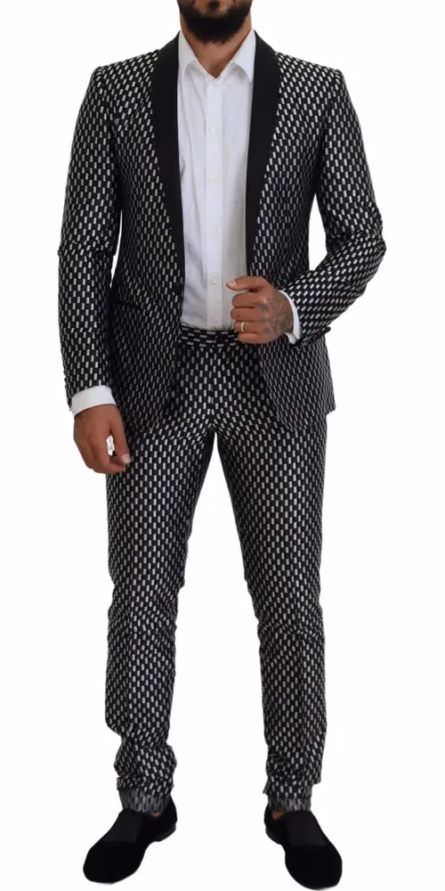 Dolce & Gabbana Dark Gray White Silk MARTINI Slim Fit Suit