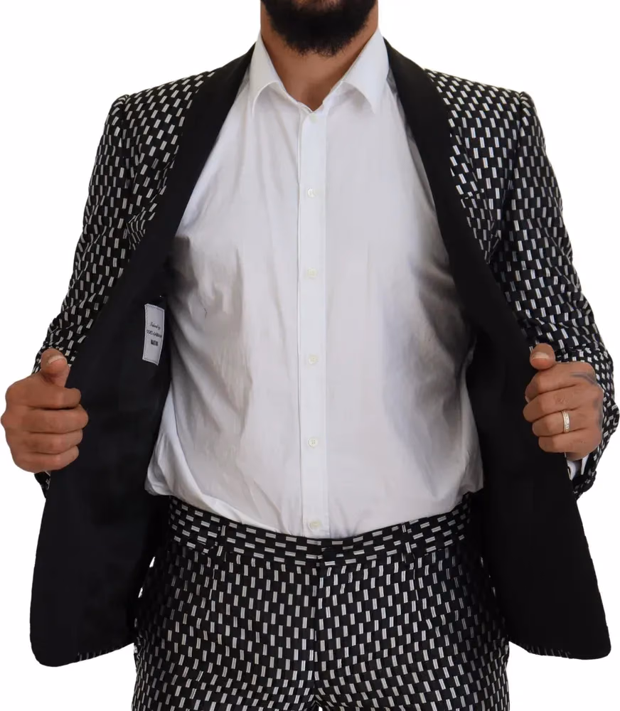 Dolce & Gabbana Dark Gray White Silk MARTINI Slim Fit Suit