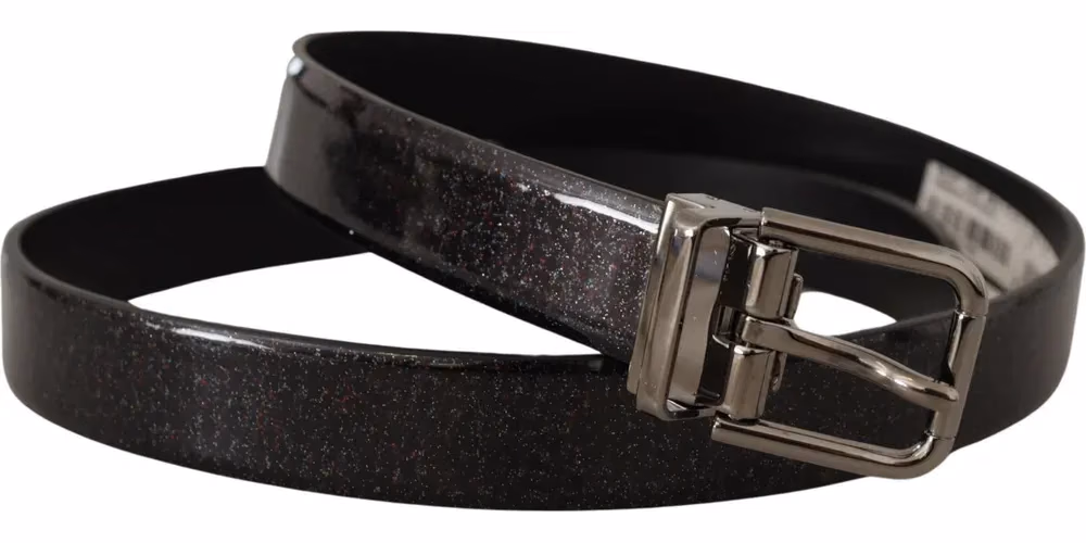 Dolce & Gabbana Black Vernice Puntinata Leather Silver Tone Metal Belt