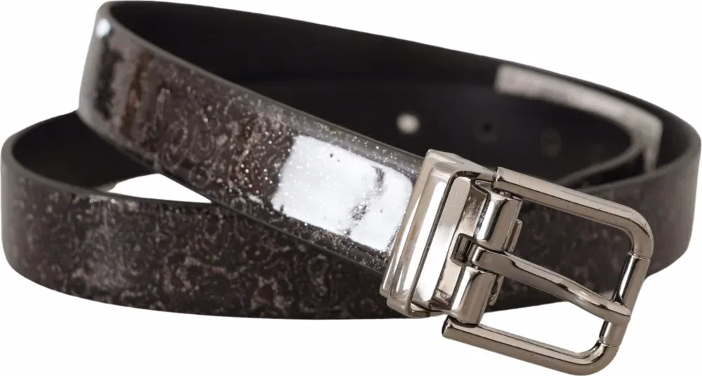 Dolce & Gabbana Black Goccia Glitter Patent Leather Buckle Vernice Belt