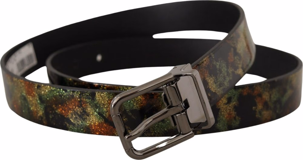 Dolce & Gabbana Black Sparkling Leather Black Metal Buckle Belt