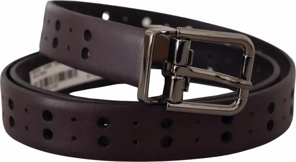 Dolce & Gabbana Burgundy Leather Perforated Metal Buckle Belt