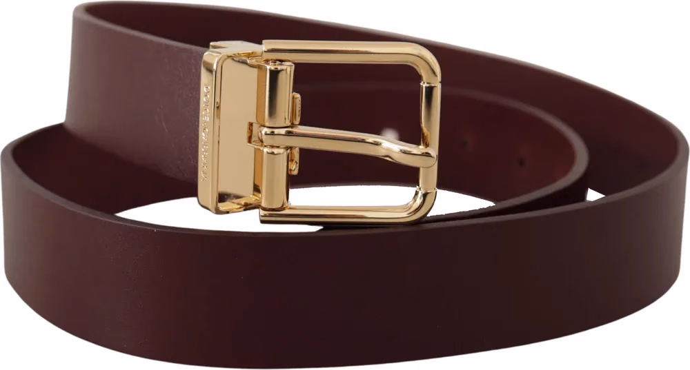Dolce & Gabbana Maroon Vitello Leather Gold Metal Buckle Belt