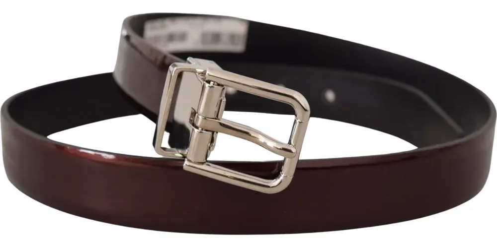 Dolce & Gabbana Brown Patent Leather Silver Metal Buckle Belt
