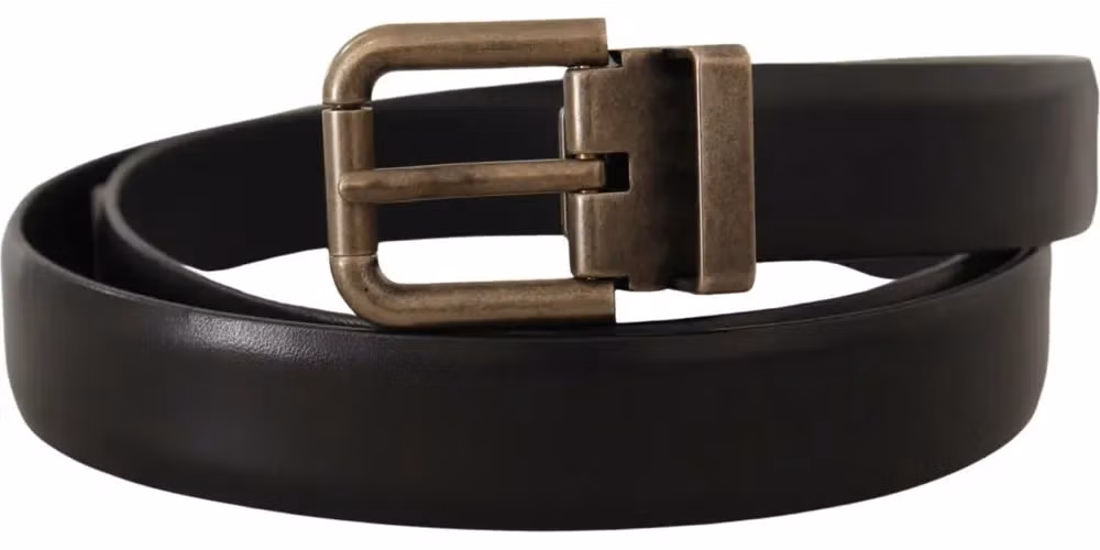 Dolce & Gabbana Black Calf Leather Brushed Brass Box Buckle Belt