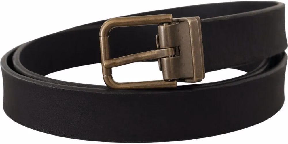 Dolce & Gabbana Black Leather Brass Metal Grain Buckle Classic Belt