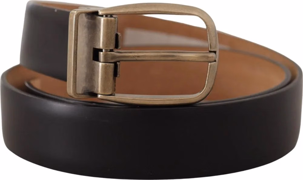 Dolce & Gabbana Black Brown Backend Leather Vintage Metal Buckle Belt