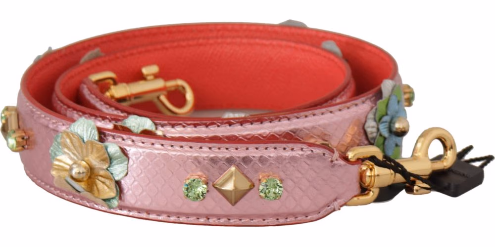 Dolce & Gabbana Metallic Pink Leather Studded Shoulder Strap
