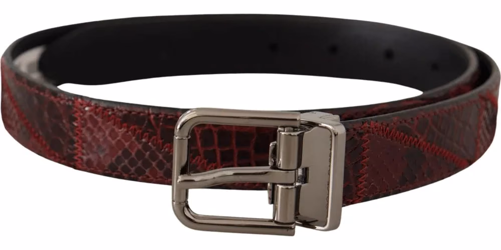Dolce & Gabbana Red Exotic Leather Metal Logo Buckle Belt