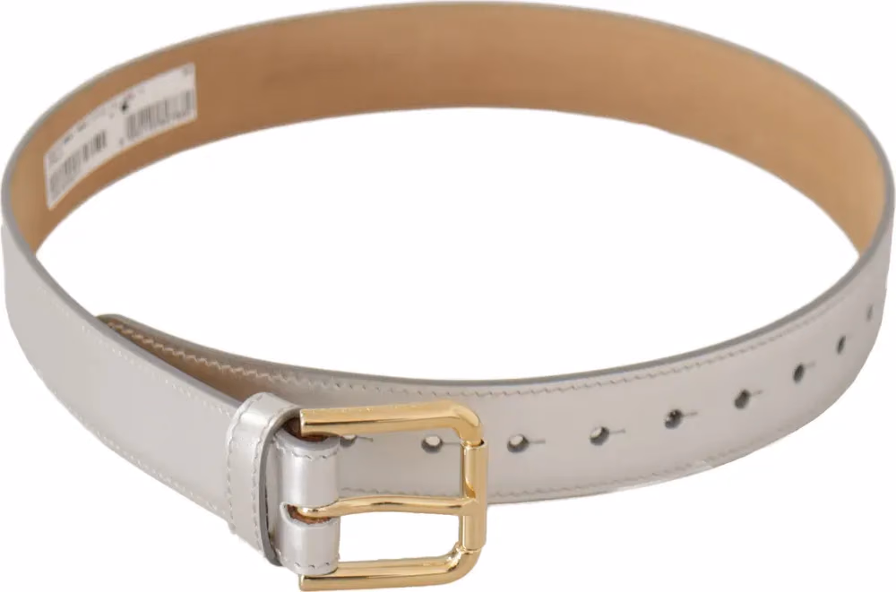 Dolce & Gabbana Silver Leather Gold Tone Logo Metal Buckle Belt