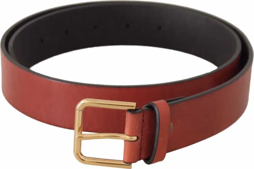 Dolce & Gabbana Red Leather Gold Logo Engraved Metal Buckle Belt
