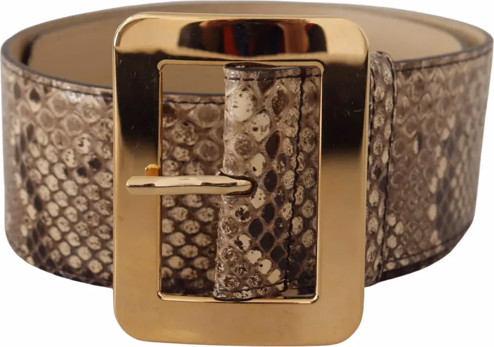Dolce & Gabbana Brown Exotic Wide Waist Leather Gold Metal Buckle Belt