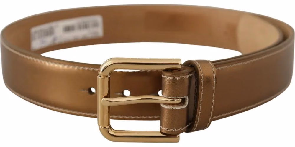 Dolce & Gabbana Bronze Calf Leather Gold Logo Waist Buckle Belt